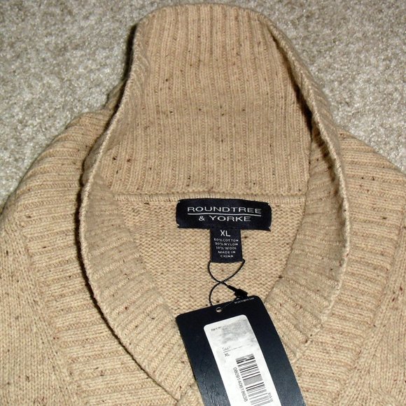 Roundtree & Yorke $75 Mens Tan Collared Cotton Polyester Sweater sz. XL New Tags - Picture 4 of 5